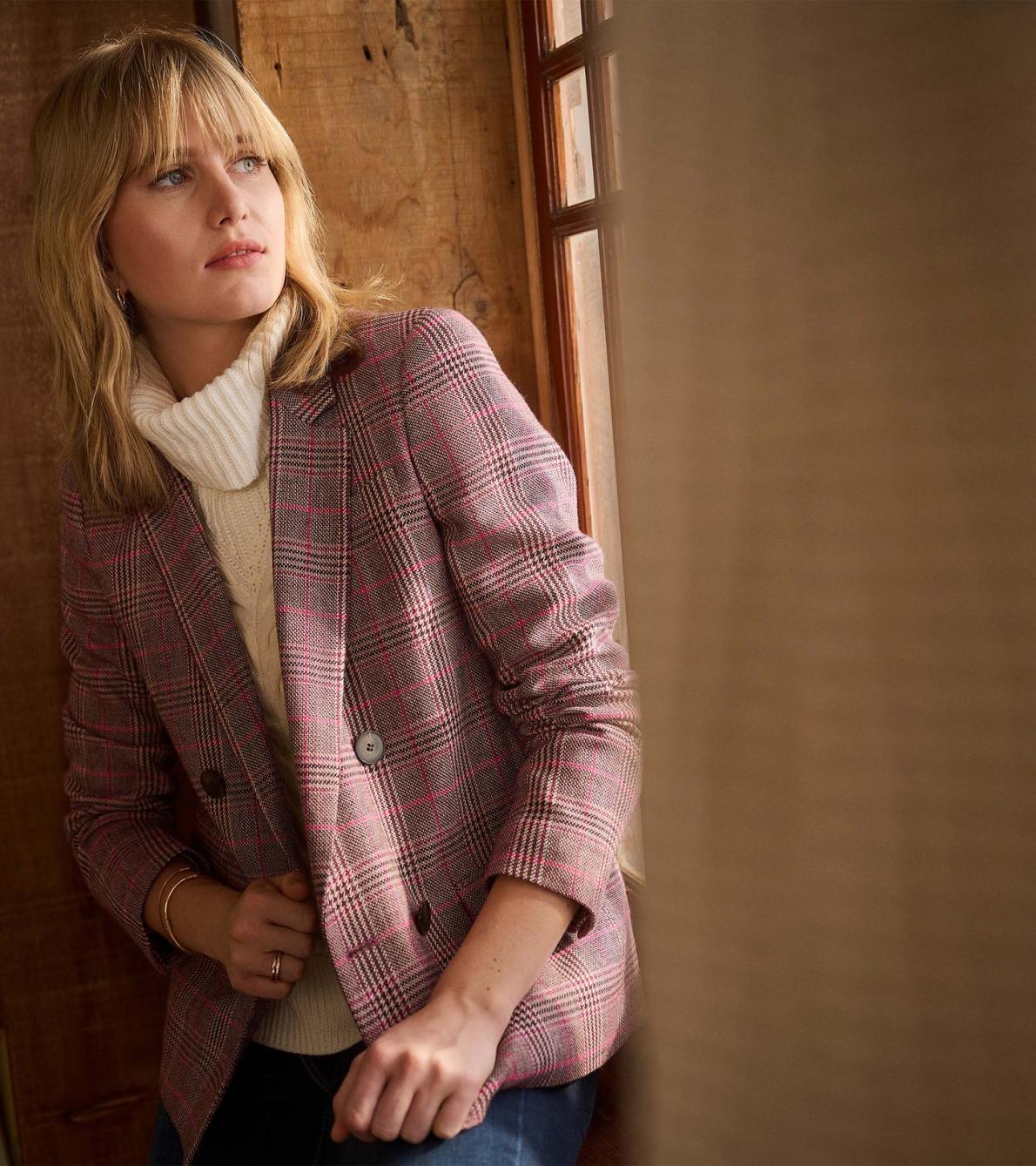 Hatley Sweaters | Women Tori Semi-Fitted Blazer - Taupe Check