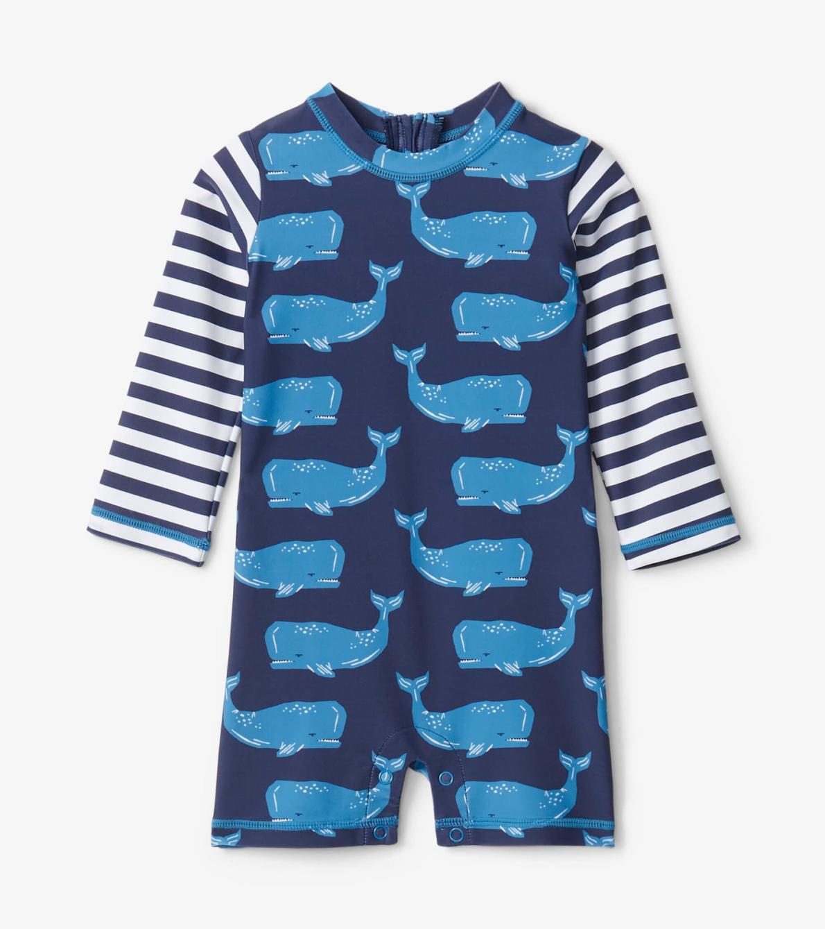 Hatley Swimwear | Baby &amp; Toddler Block Whales Baby One-Piece Rashguard