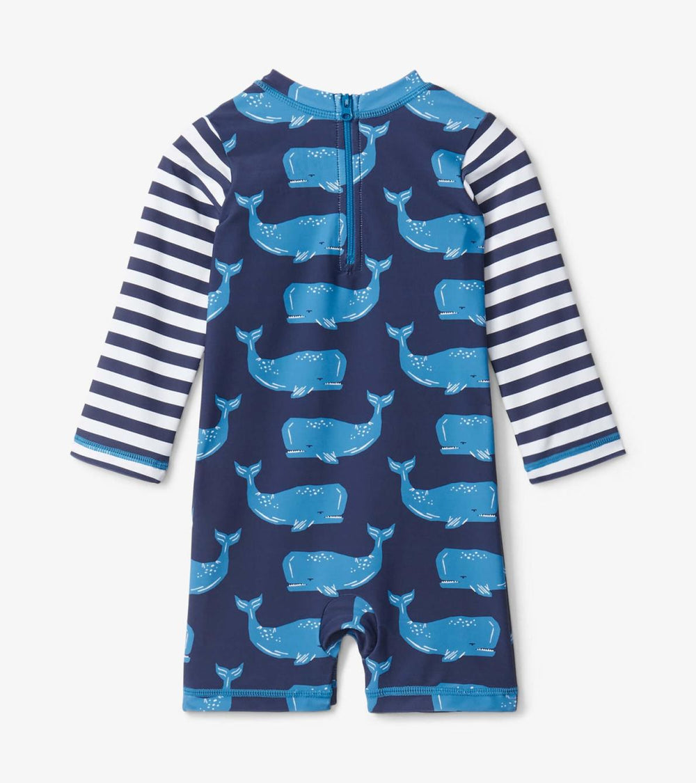 Hatley Swimwear | Baby &amp; Toddler Block Whales Baby One-Piece Rashguard