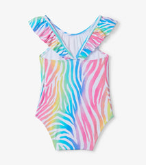 Hatley Swimwear | Baby &amp; Toddler Rainbow Zebra Baby Ruffle Swimsuit