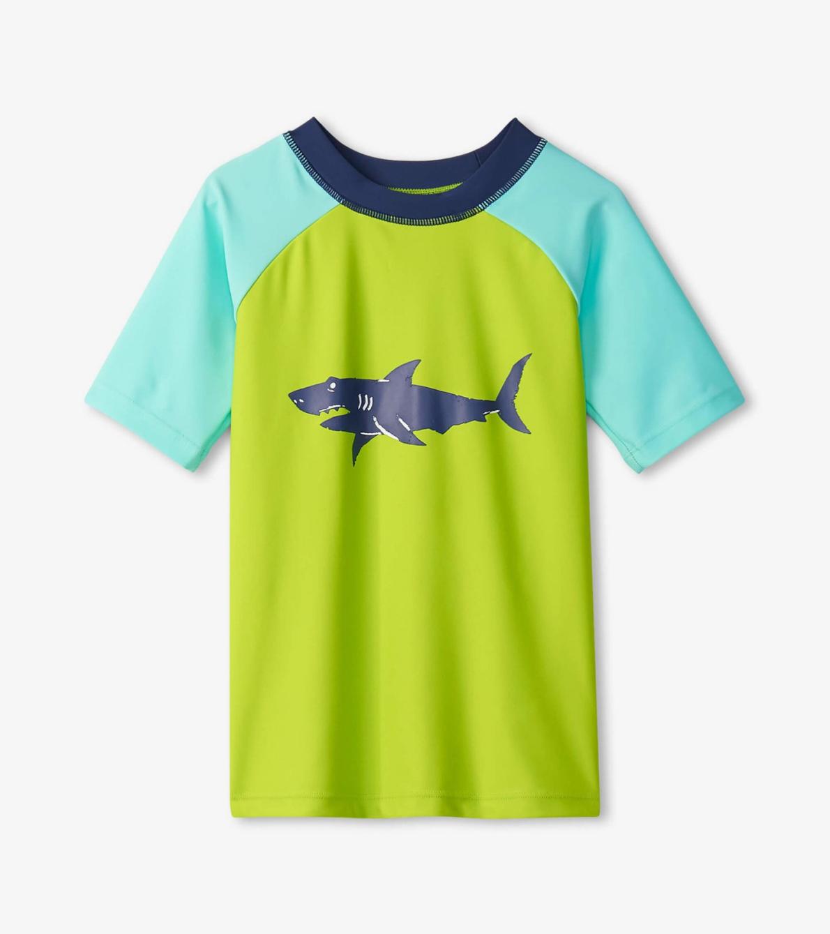 Hatley Swimwear | Boys Boys Lime Green Shark Short Sleeve Rashguard