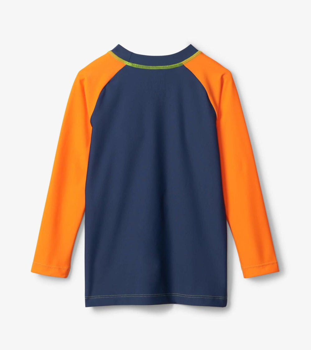 Hatley Swimwear | Boys Colourblock Dino Long Sleeve Pocket Rashguard