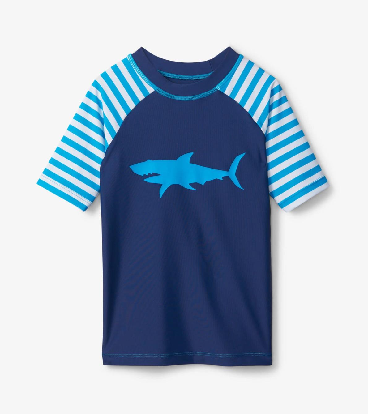 Hatley Swimwear | Boys Shark Stripes Short Sleeve Rashguard