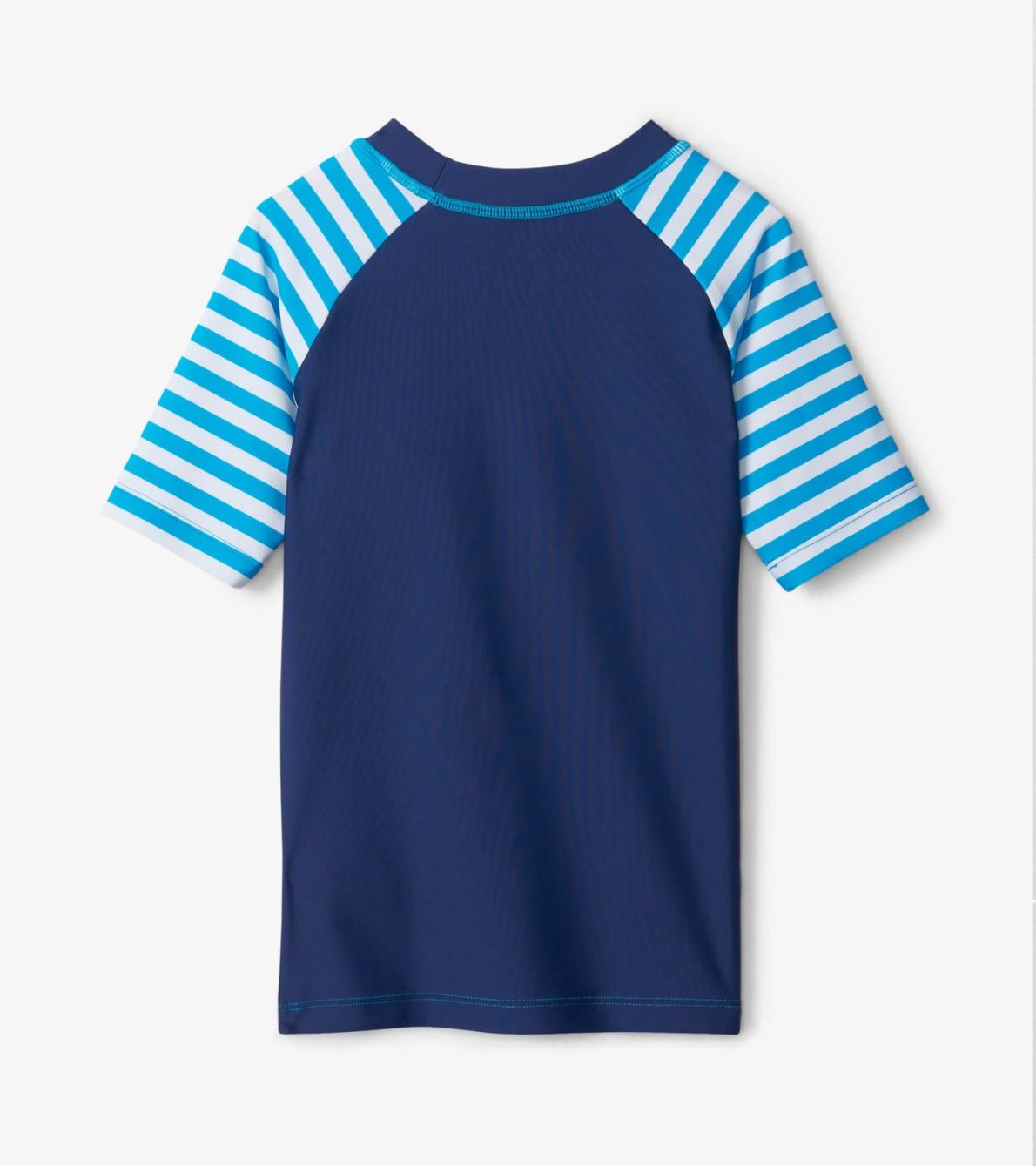 Hatley Swimwear | Boys Shark Stripes Short Sleeve Rashguard