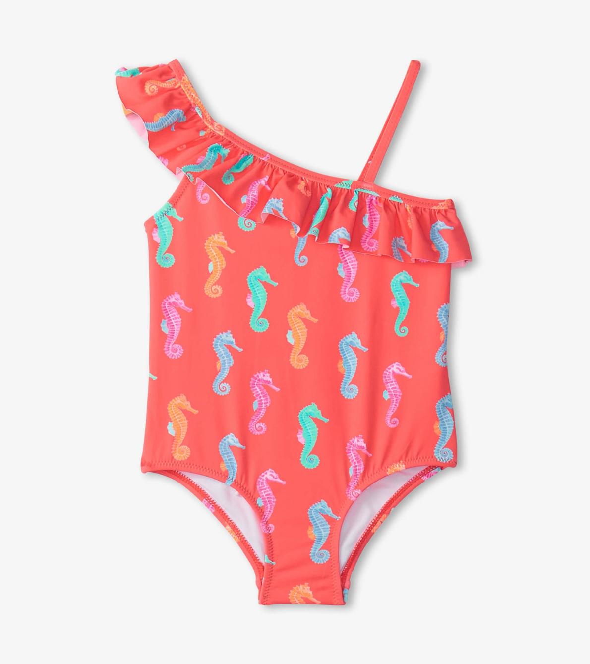 Hatley Swimwear | Girls Girls Painted Sea Horses Ruffle Trim Swimsuit