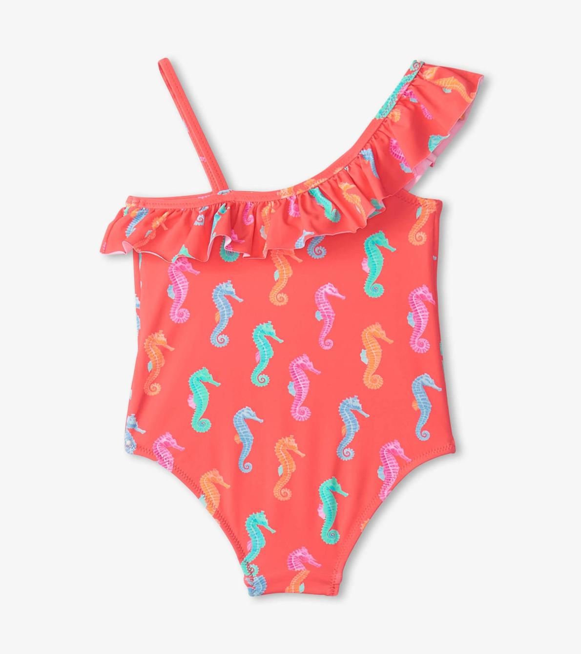 Hatley Swimwear | Girls Girls Painted Sea Horses Ruffle Trim Swimsuit