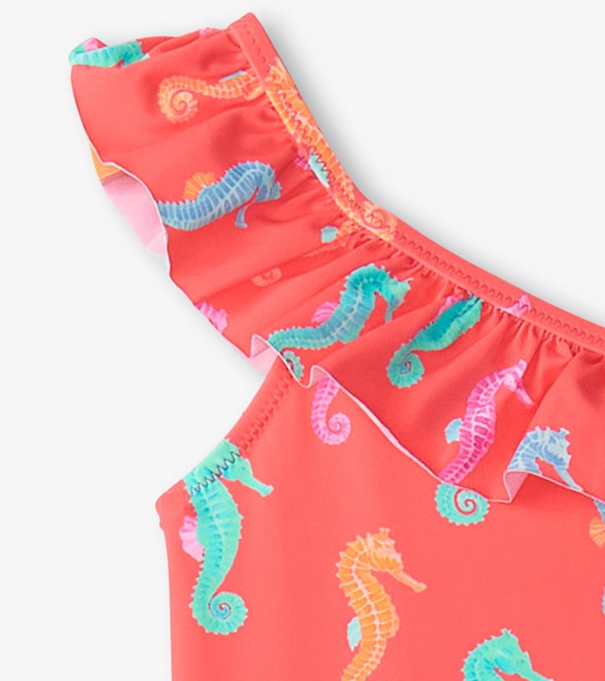 Hatley Swimwear | Girls Girls Painted Sea Horses Ruffle Trim Swimsuit