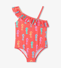 Hatley Swimwear | Girls Girls Painted Sea Horses Ruffle Trim Swimsuit