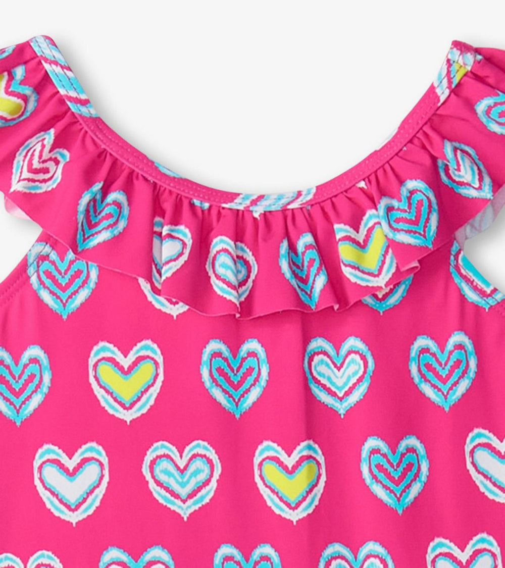 Hatley Swimwear | Girls Girls Pink Shibori Hearts Ruffle Sleeve Swimsuit