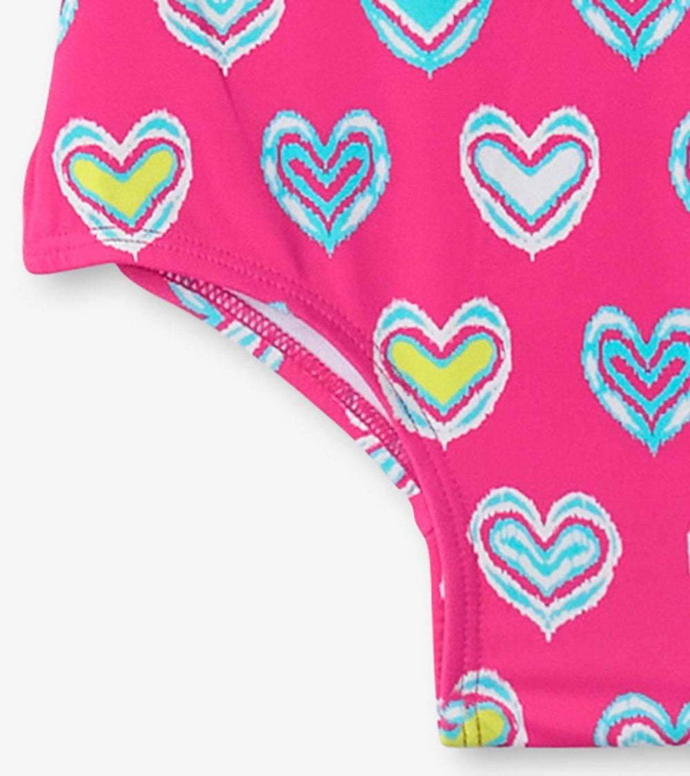 Hatley Swimwear | Girls Girls Pink Shibori Hearts Ruffle Sleeve Swimsuit