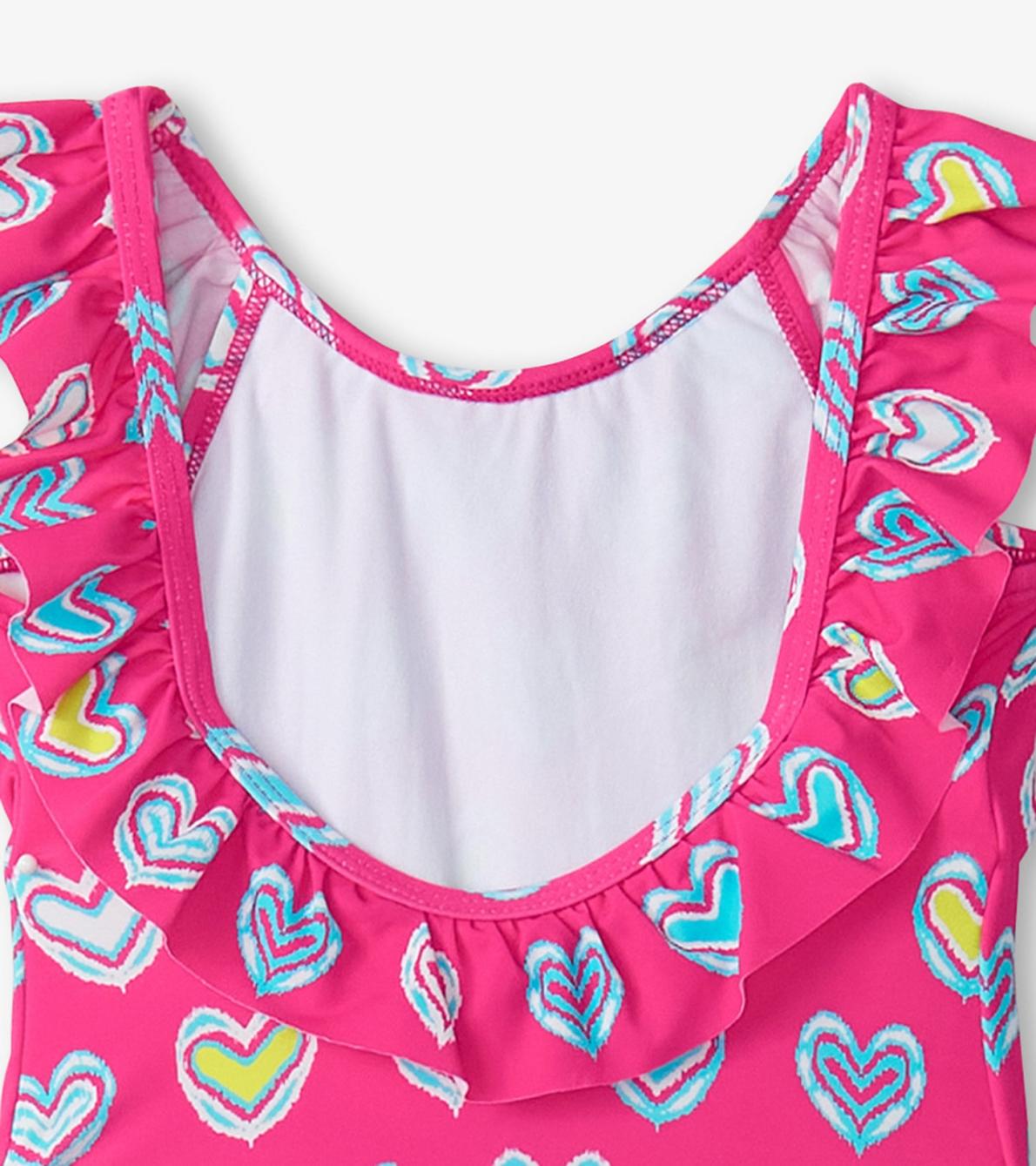 Hatley Swimwear | Girls Girls Pink Shibori Hearts Ruffle Sleeve Swimsuit