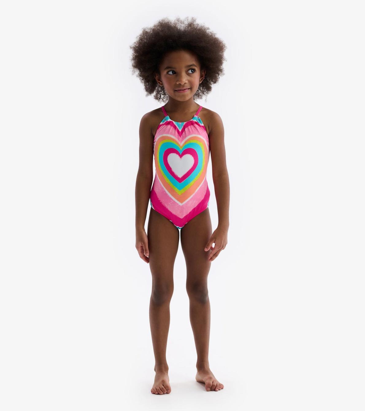 Hatley Swimwear | Girls Psychedelic Heart Gather Front Swimsuit