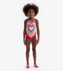 Hatley Swimwear | Girls Psychedelic Heart Gather Front Swimsuit