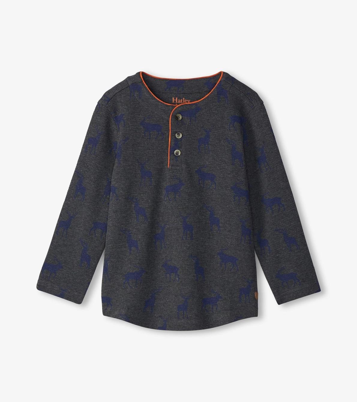 Hatley Tops | Boys Boys Blue Elks Long Sleeve Henley T-Shirt
