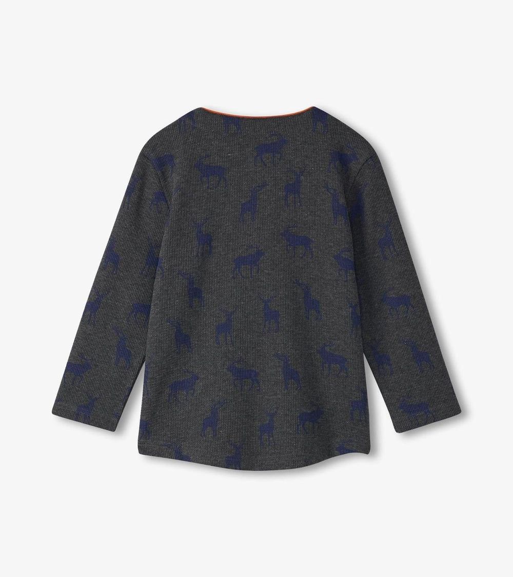 Hatley Tops | Boys Boys Blue Elks Long Sleeve Henley T-Shirt