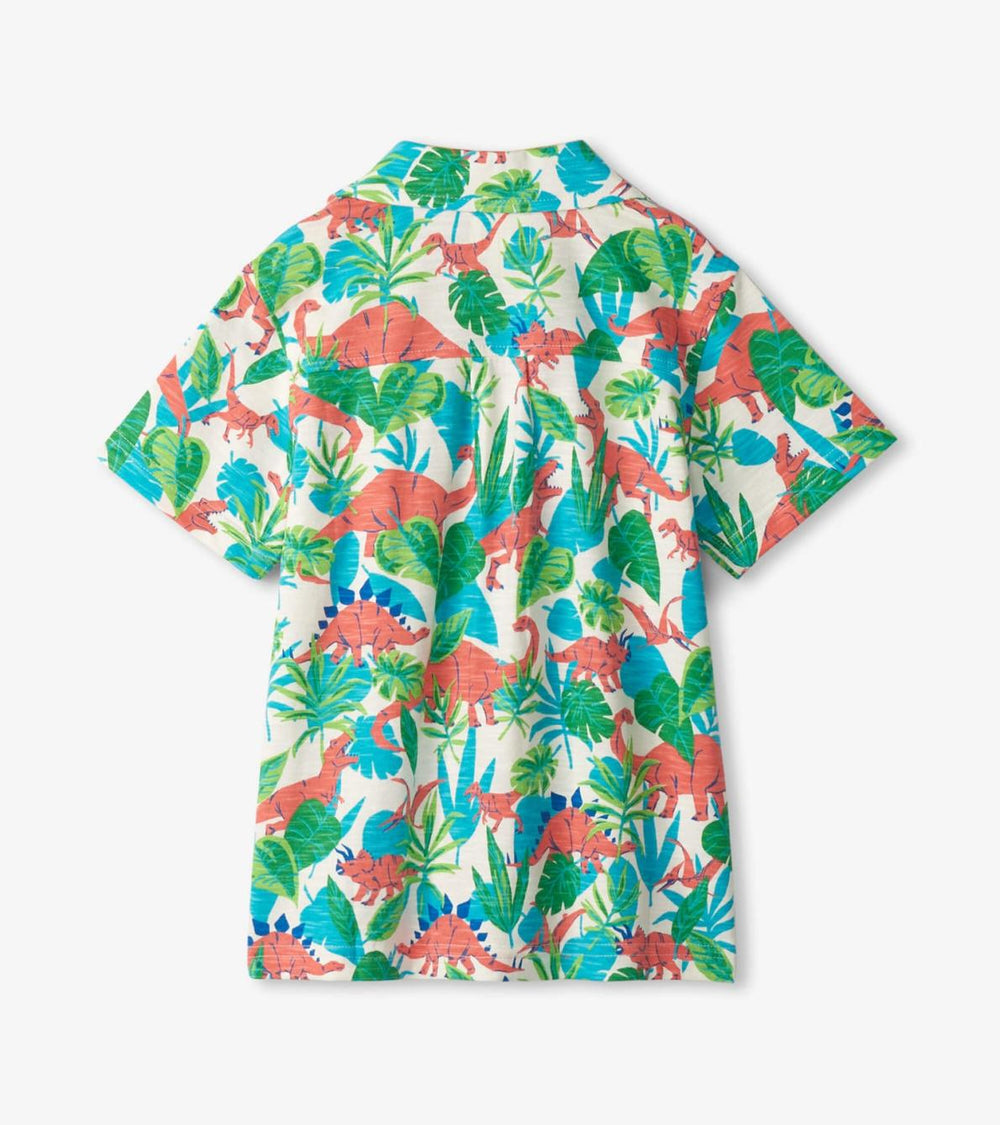 Hatley Tops | Boys Boys Jungle Dino Short Sleeve Jersey Button Down