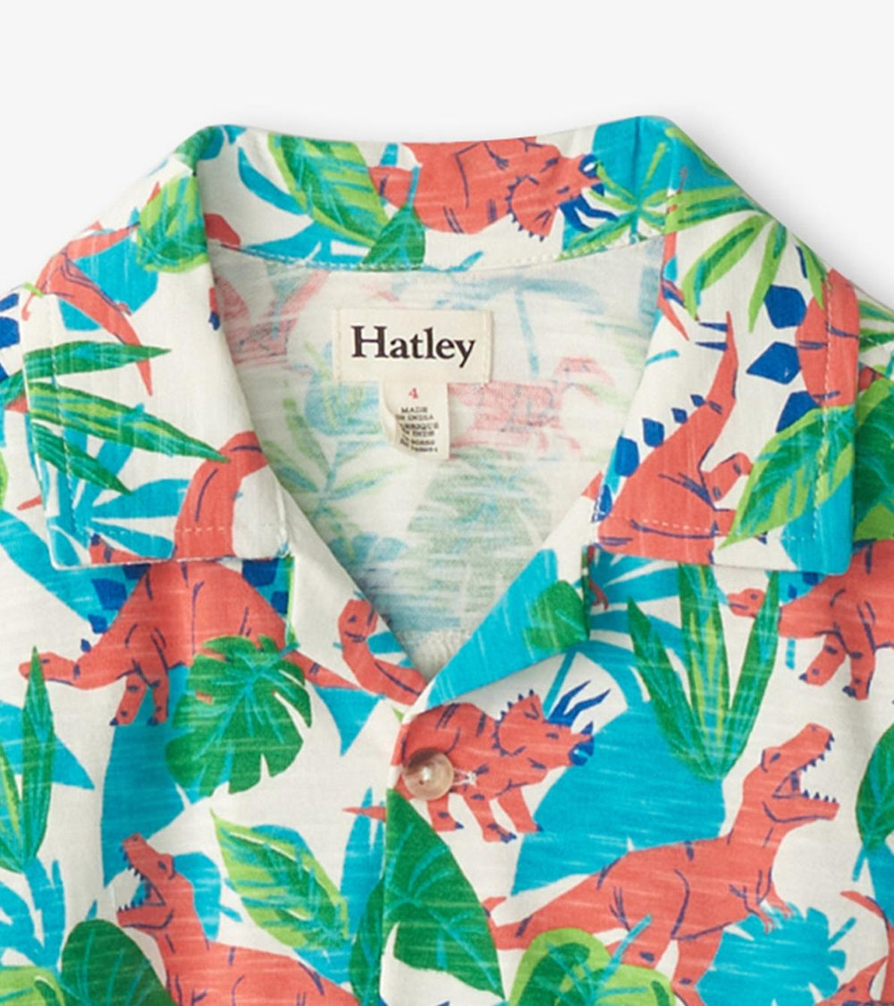 Hatley Tops | Boys Boys Jungle Dino Short Sleeve Jersey Button Down