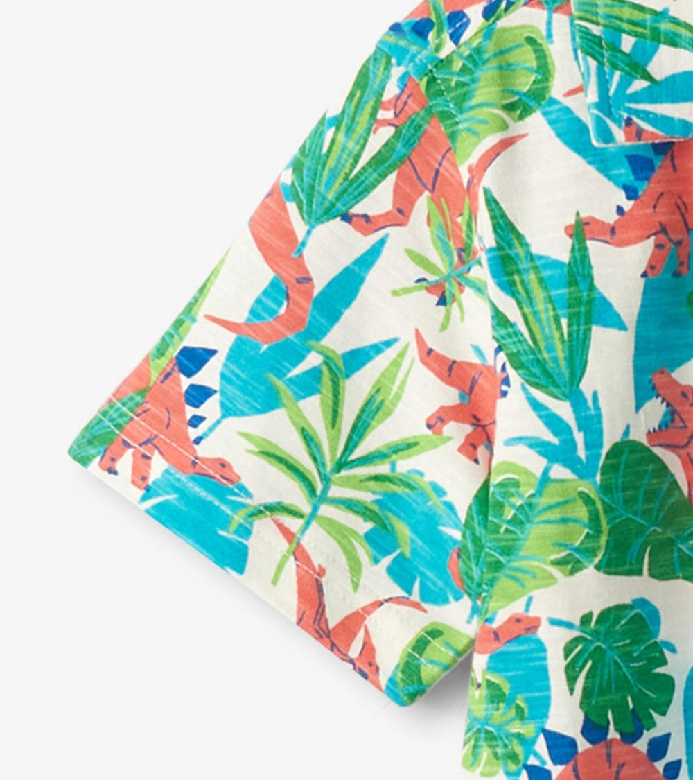 Hatley Tops | Boys Boys Jungle Dino Short Sleeve Jersey Button Down