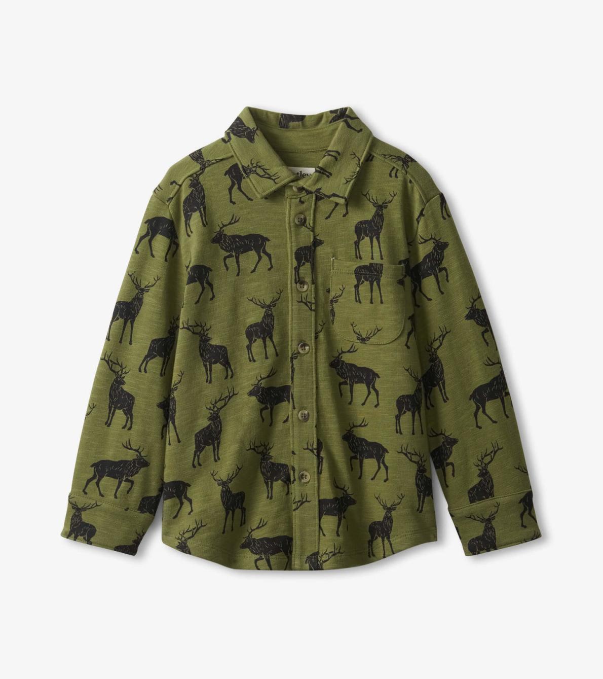 Hatley Tops | Boys Boys Magestic Elk Jersey Button Down Shirt