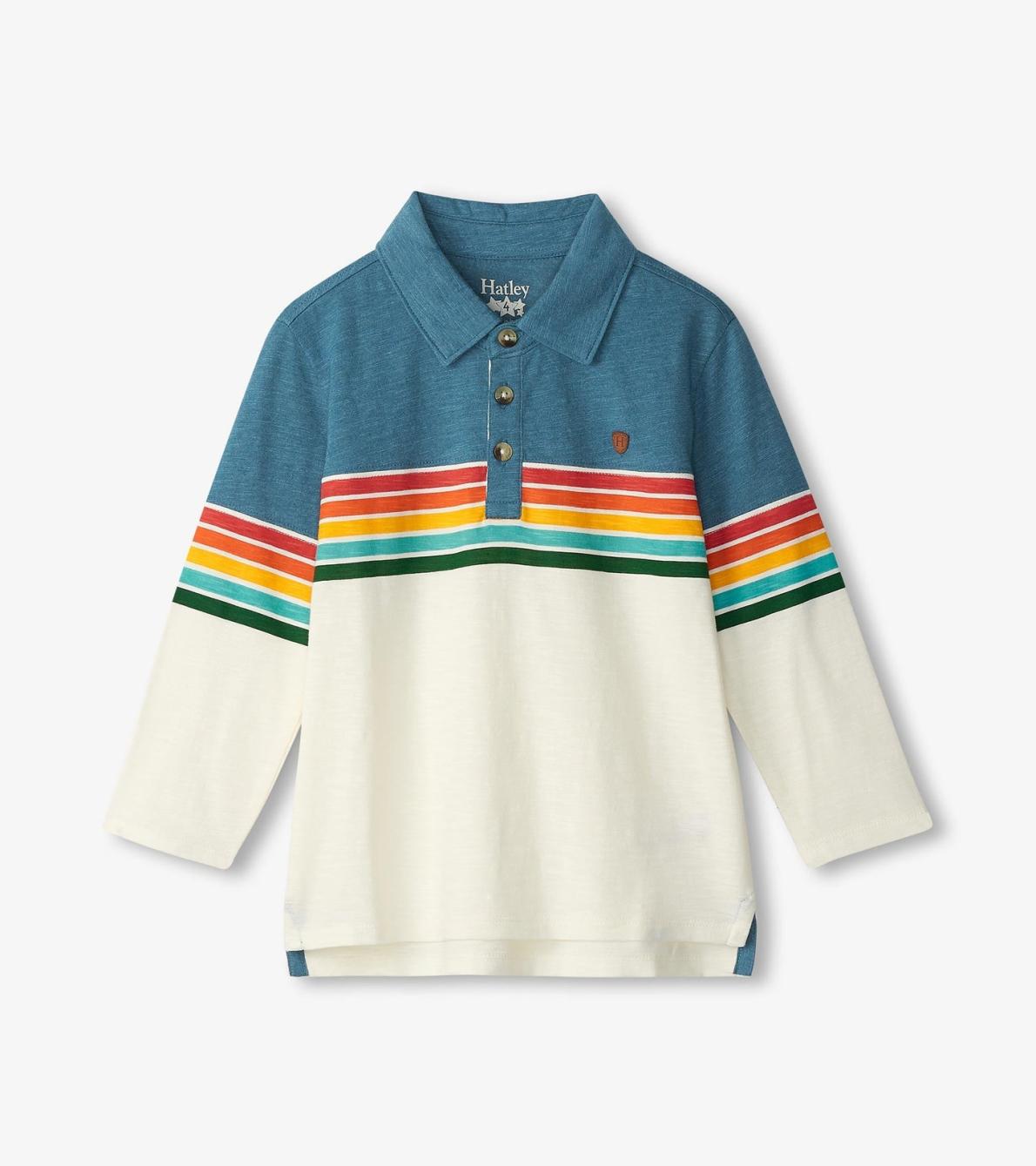 Hatley Tops | Boys Boys Retro Stripes Long Sleeve Panelled Polo