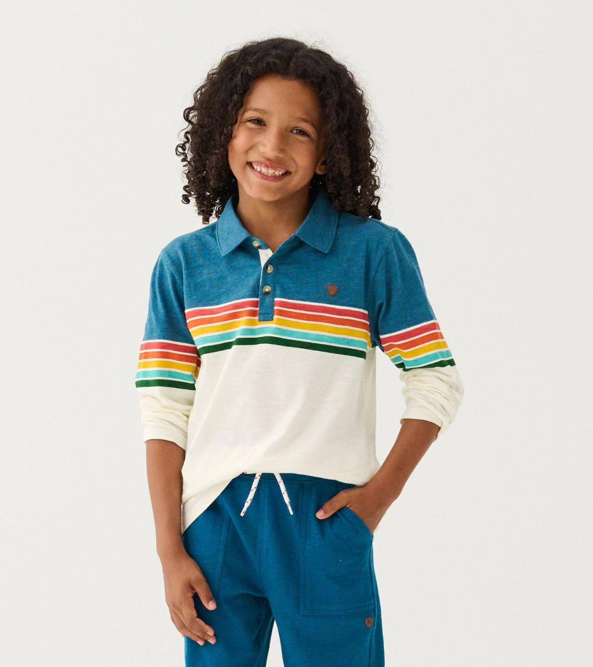 Hatley Tops | Boys Boys Retro Stripes Long Sleeve Panelled Polo