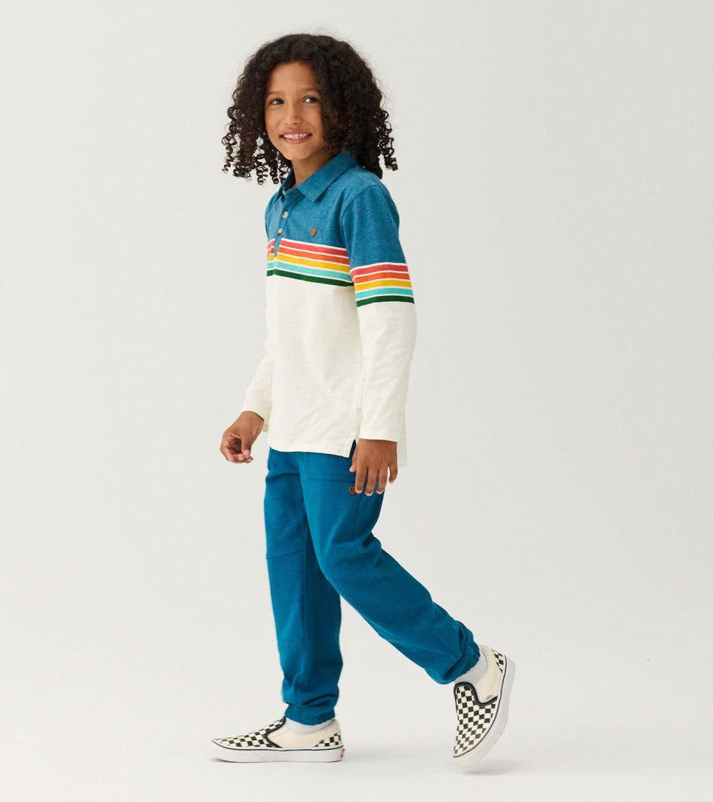 Hatley Tops | Boys Boys Retro Stripes Long Sleeve Panelled Polo