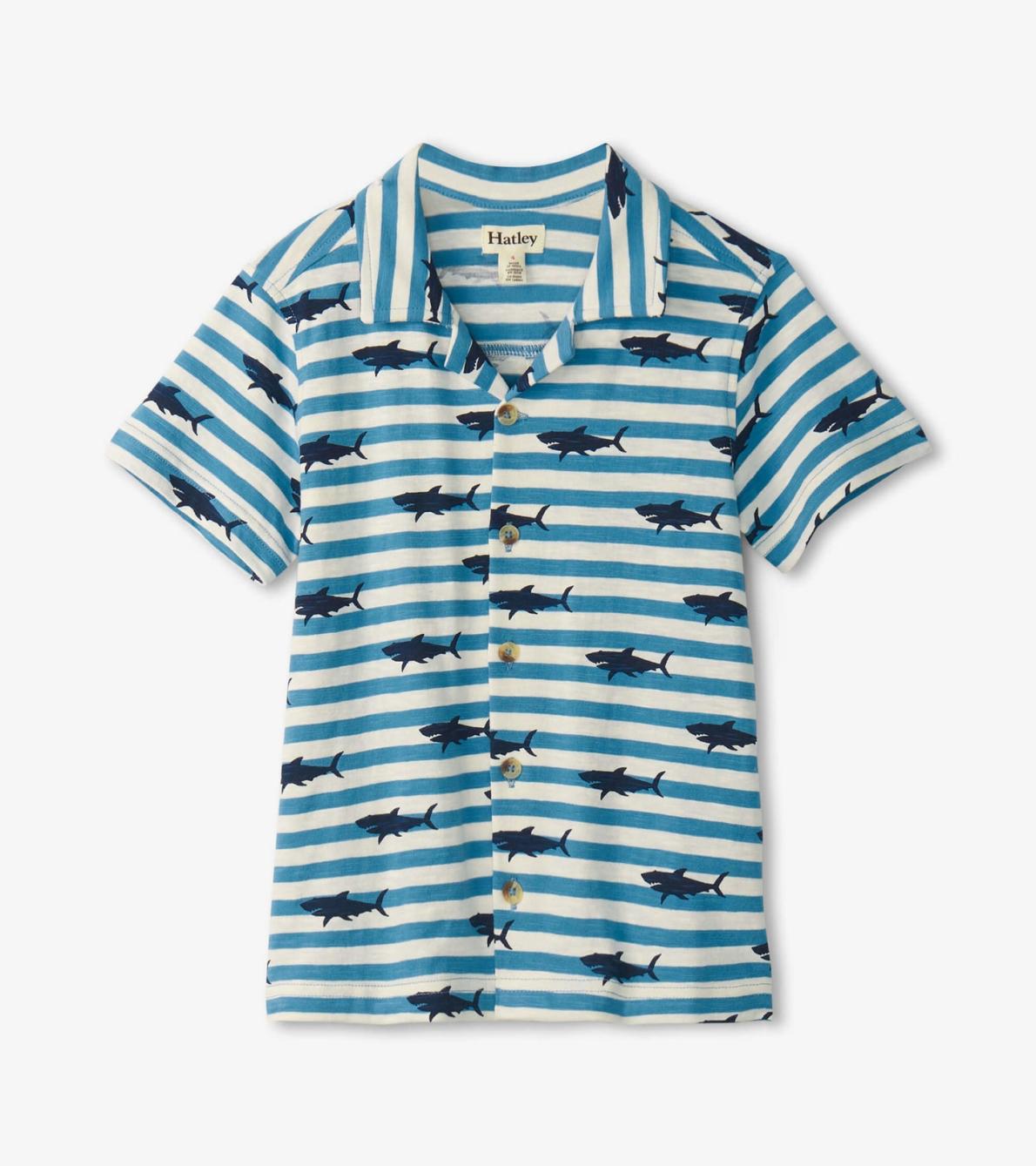 Hatley Tops | Boys Boys Shark Stripes Jersey Button Down