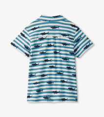 Hatley Tops | Boys Boys Shark Stripes Jersey Button Down