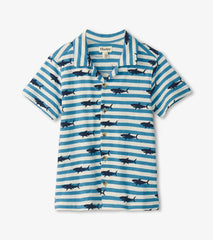 Hatley Tops | Boys Boys Shark Stripes Jersey Button Down