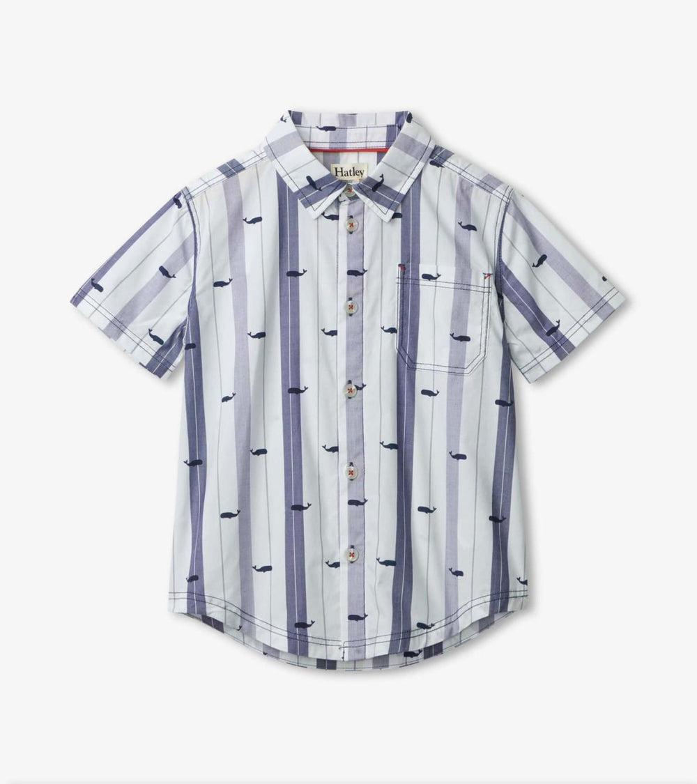 Hatley Tops | Boys Nautical Whales Short Sleeve Button Down Shirt