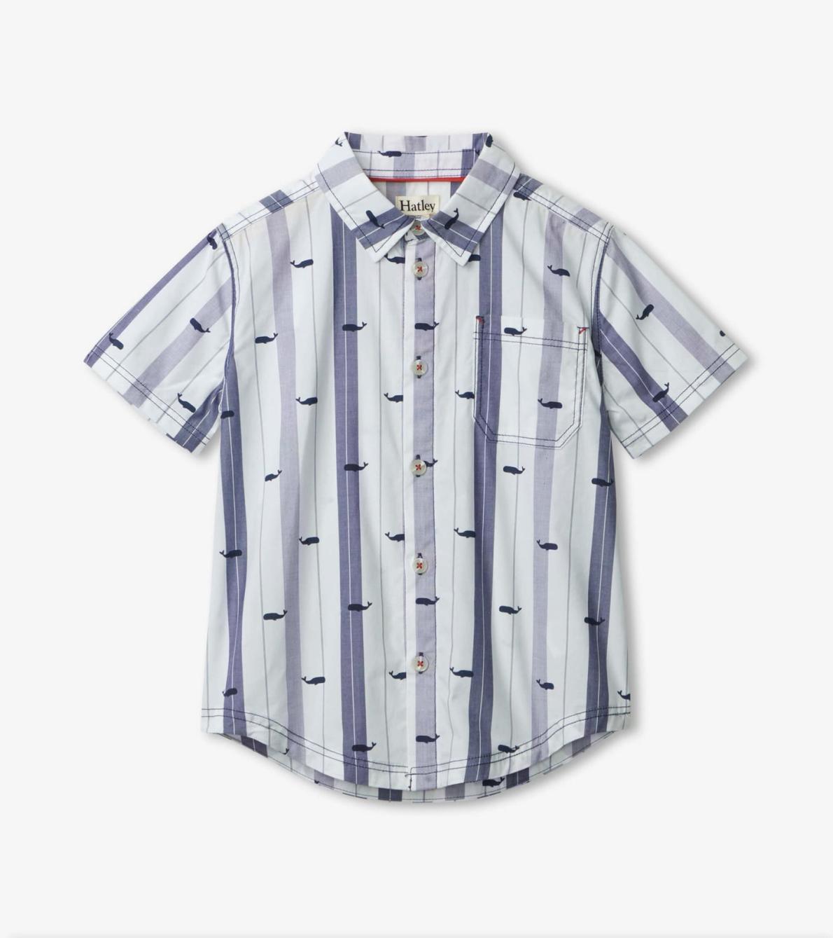 Hatley Tops | Boys Nautical Whales Short Sleeve Button Down Shirt
