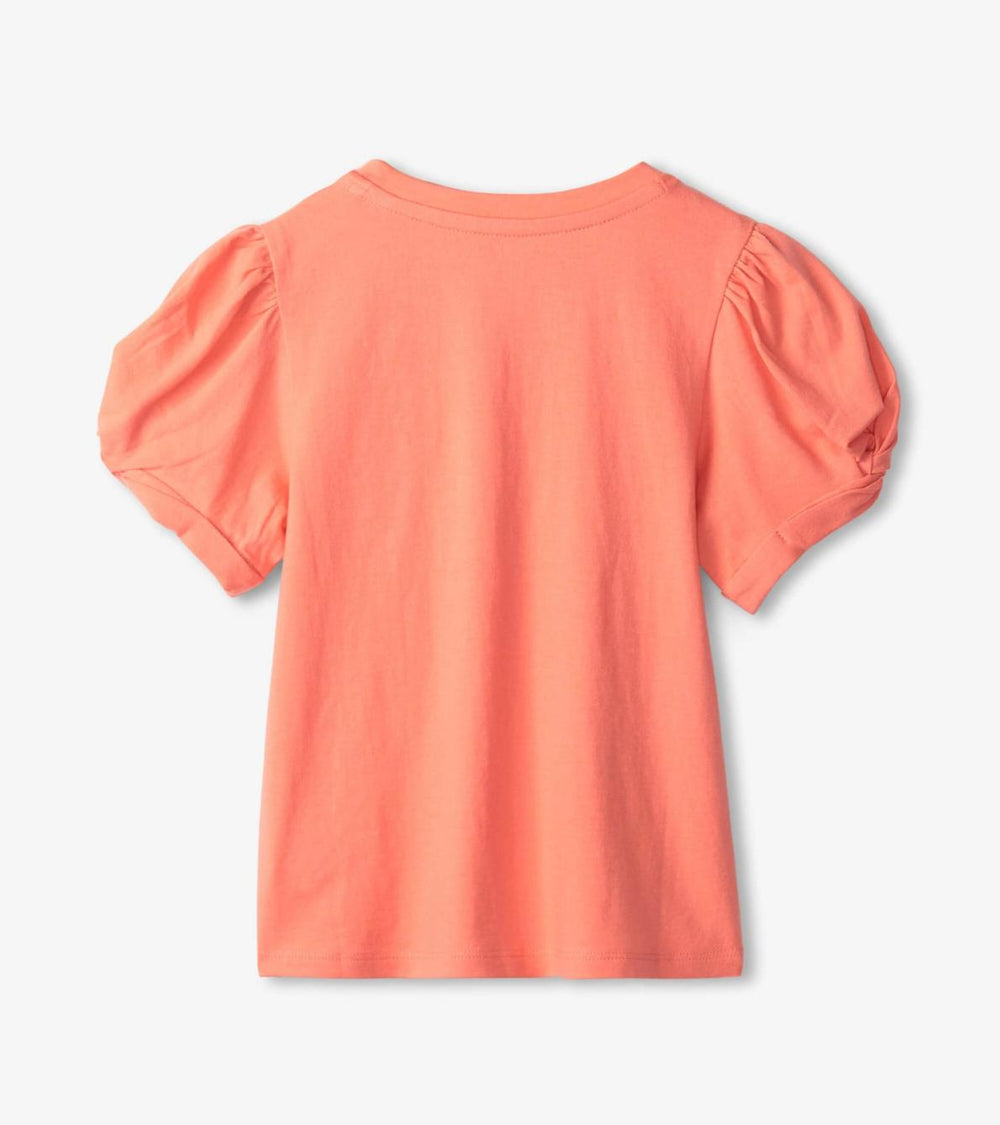 Hatley Tops | Girls Girls Coral Twisted Sleeve Tee