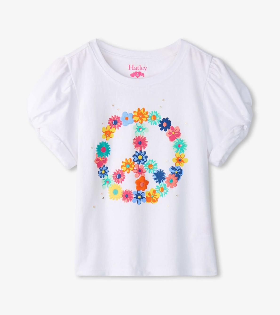 Hatley Tops | Girls Girls Peace Flower Twisted Sleeve Tee