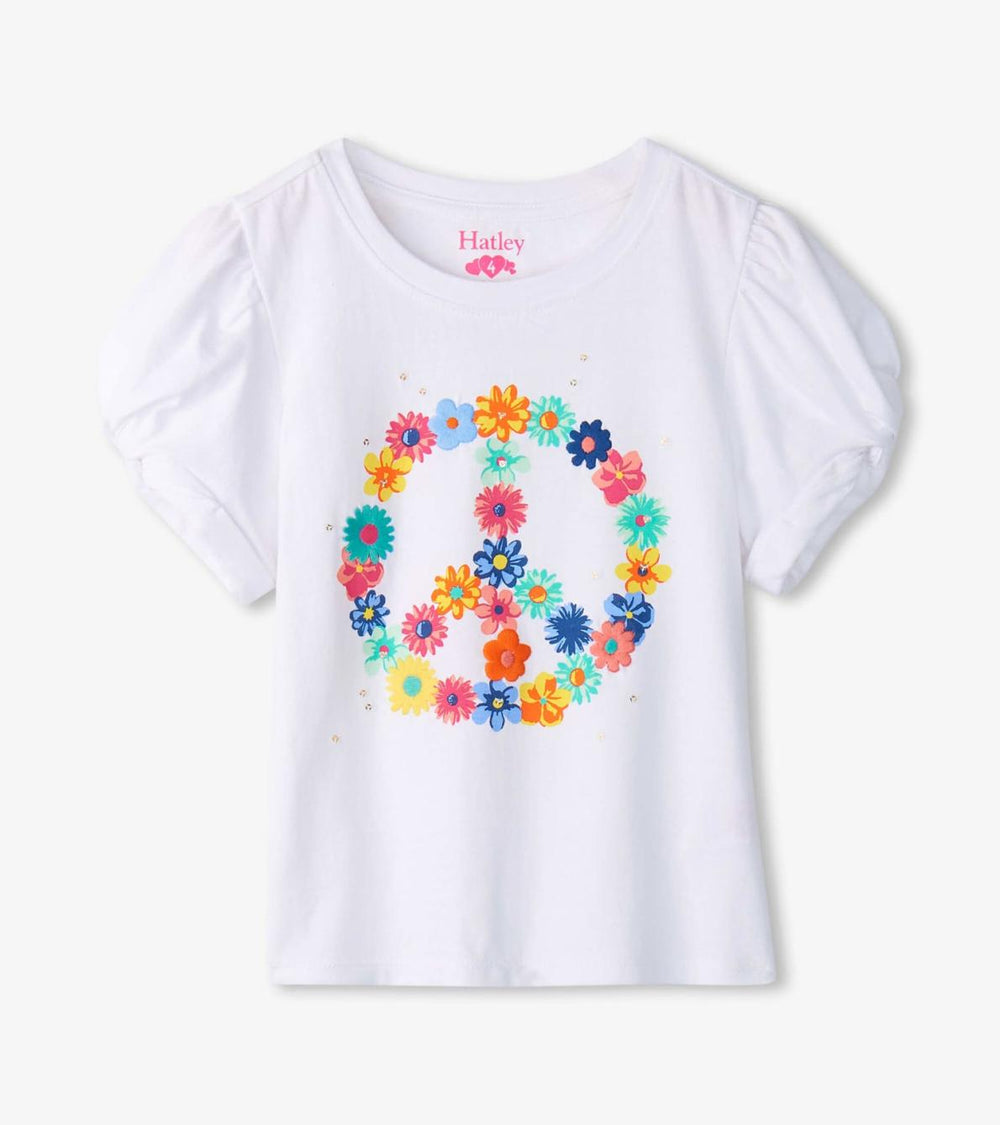 Hatley Tops | Girls Girls Peace Flower Twisted Sleeve Tee