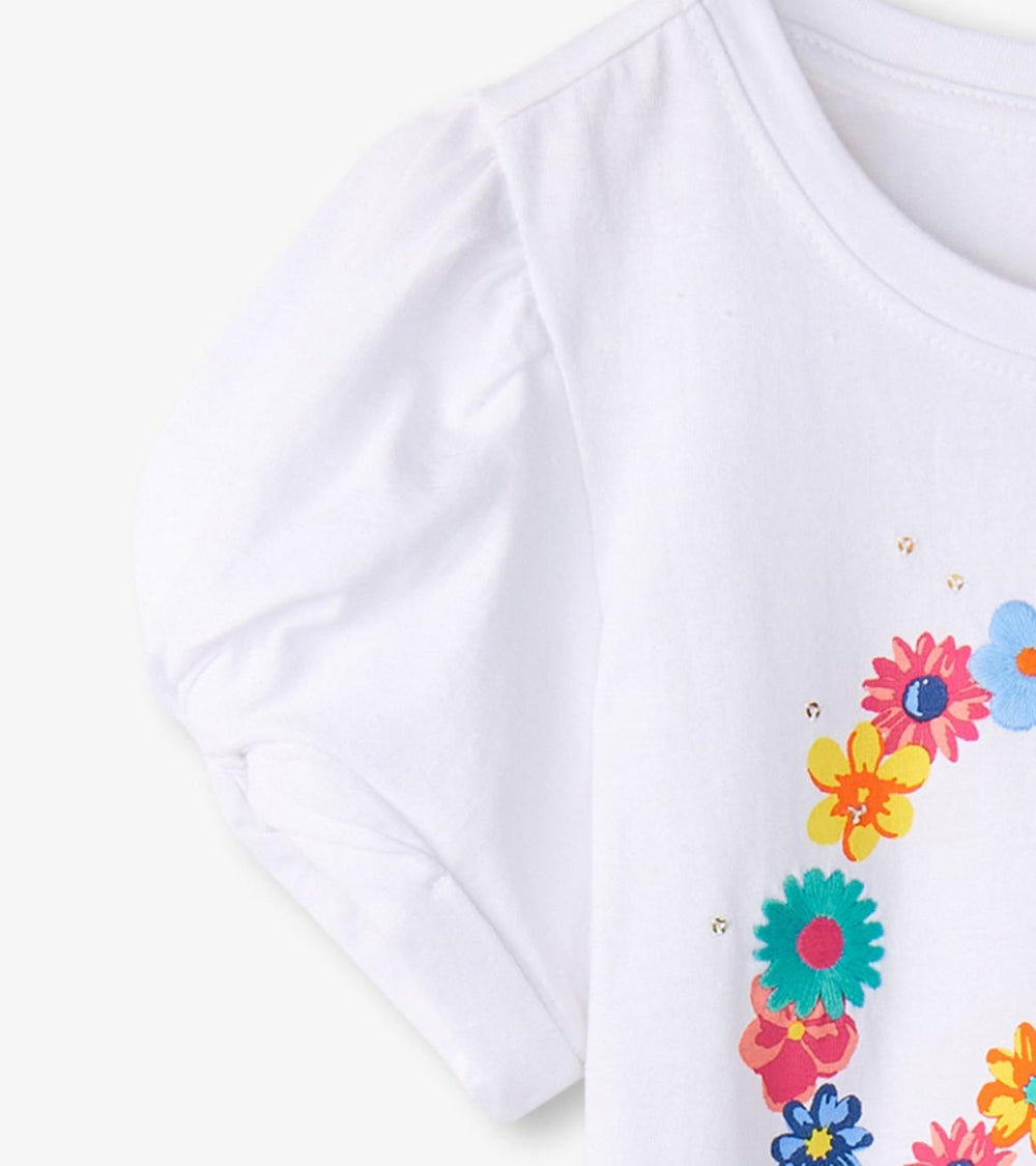 Hatley Tops | Girls Girls Peace Flower Twisted Sleeve Tee