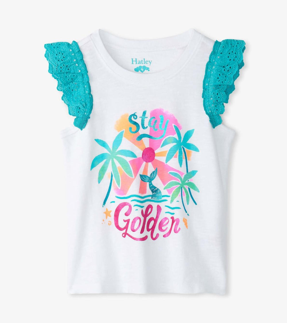Hatley Tops | Girls Girls Stay Golden Ruffle Sleeve Tank Top