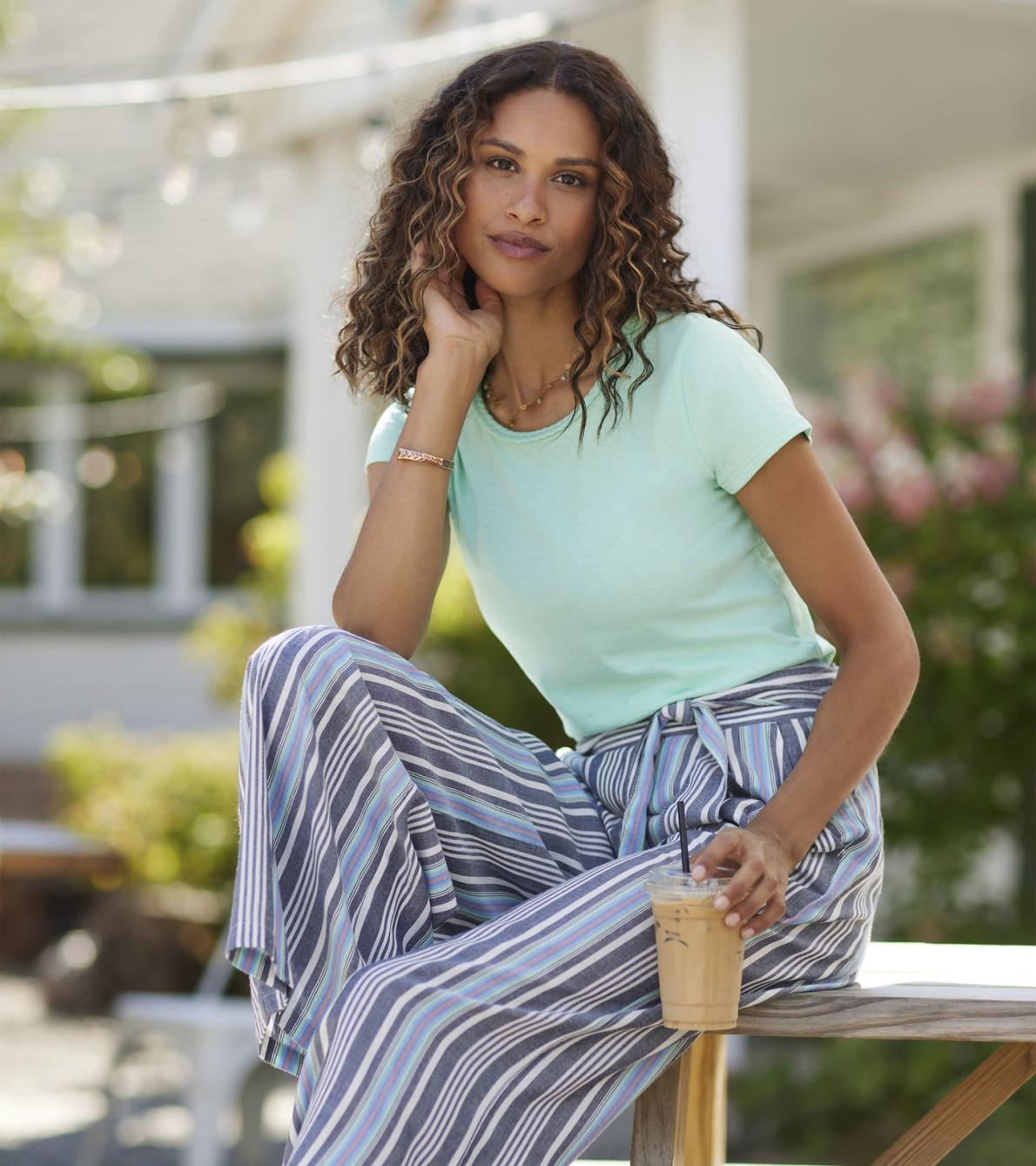 Hatley Tops | Women Braided Neck Tee - Ice Green