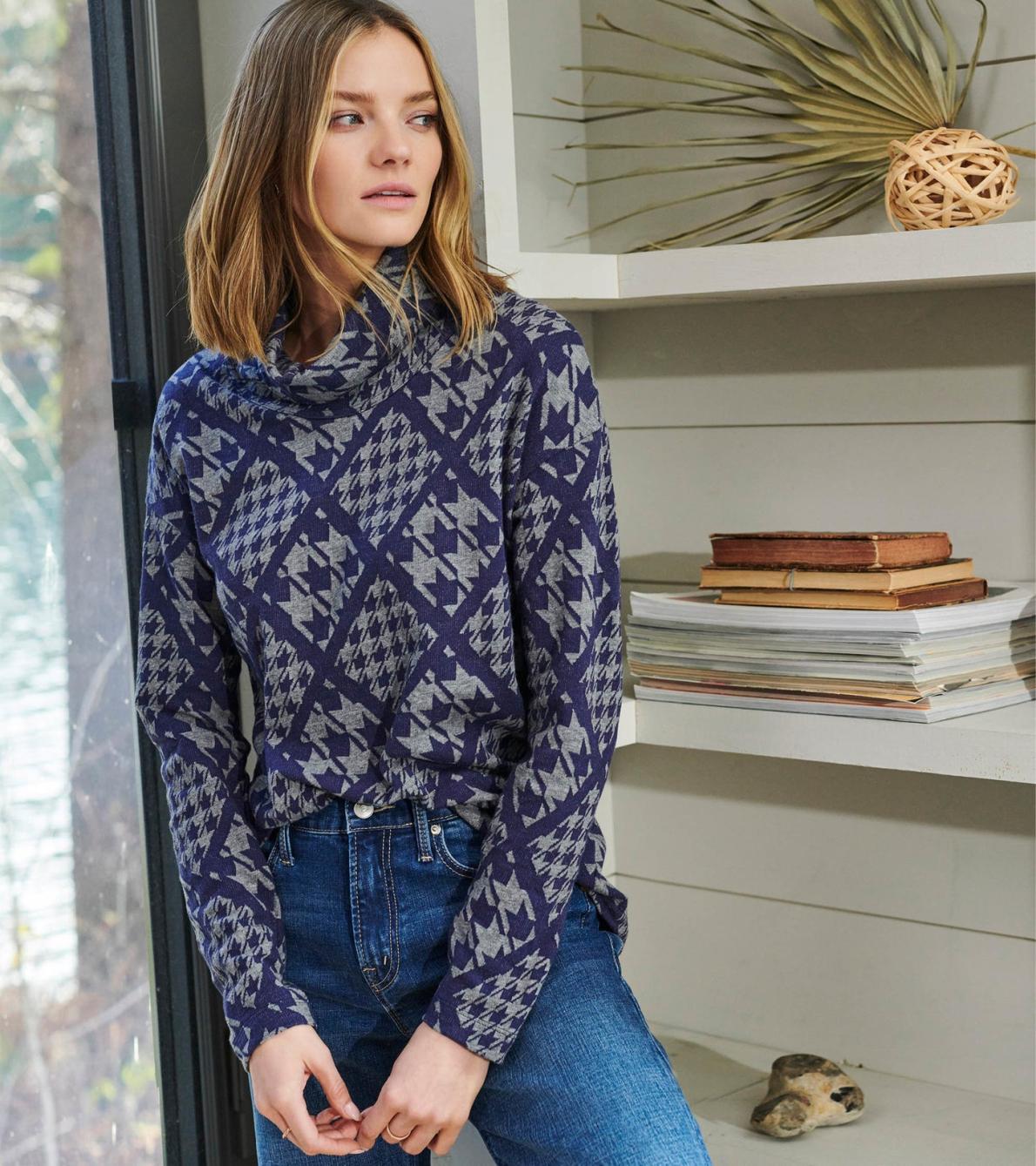 Hatley Tops | Women Funnel Neck Top - Patriot Checks