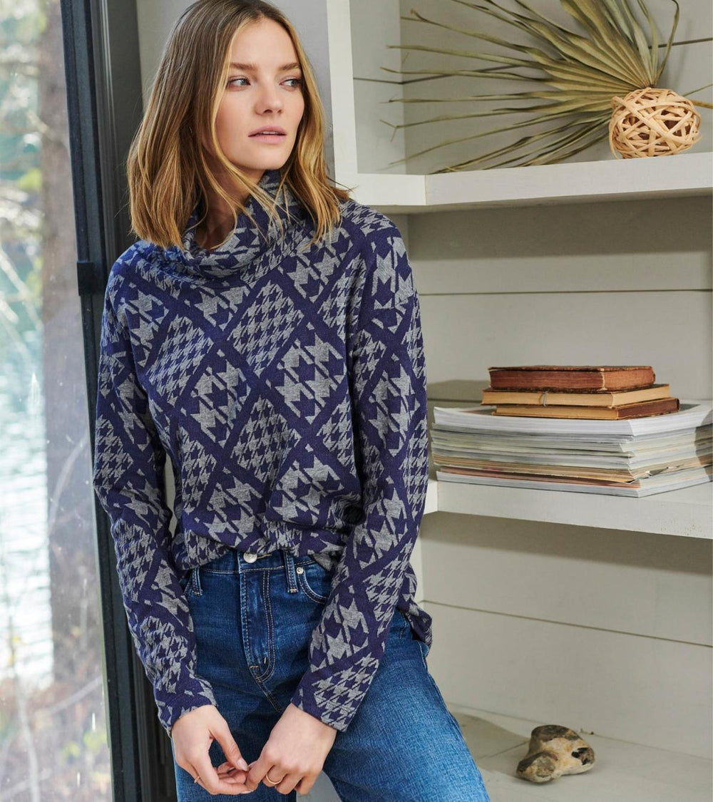 Hatley Tops | Women Funnel Neck Top - Patriot Checks