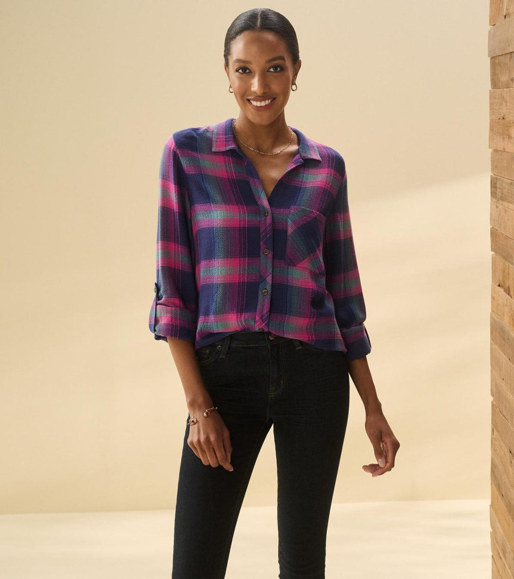Hatley Tops | Women Lila Button Down - Fuchsia Plaid