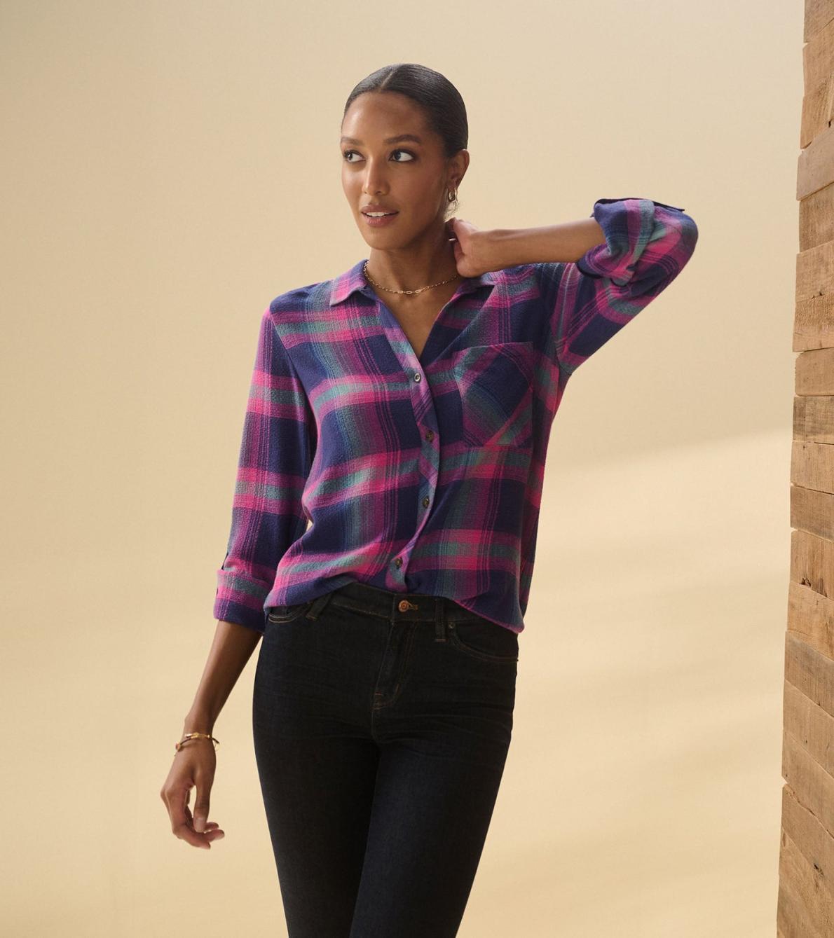 Hatley Tops | Women Lila Button Down - Fuchsia Plaid