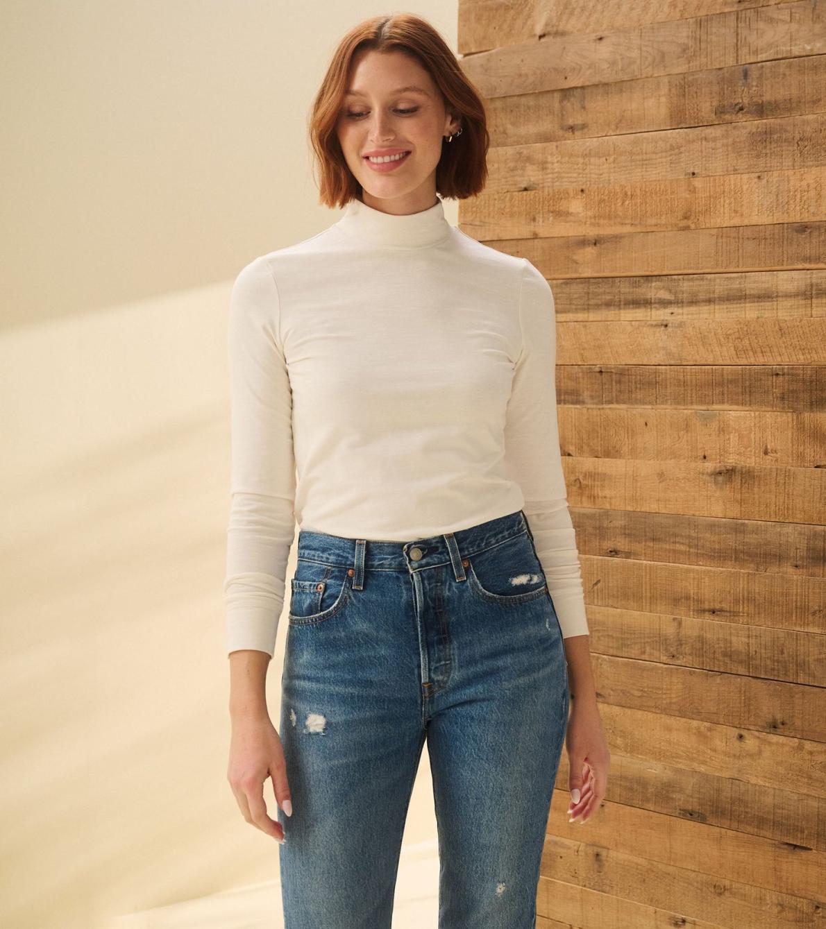 Hatley Tops | Women Mock Neck Top - Cream White