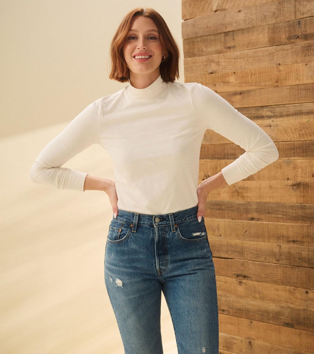 Hatley Tops | Women Mock Neck Top - Cream White