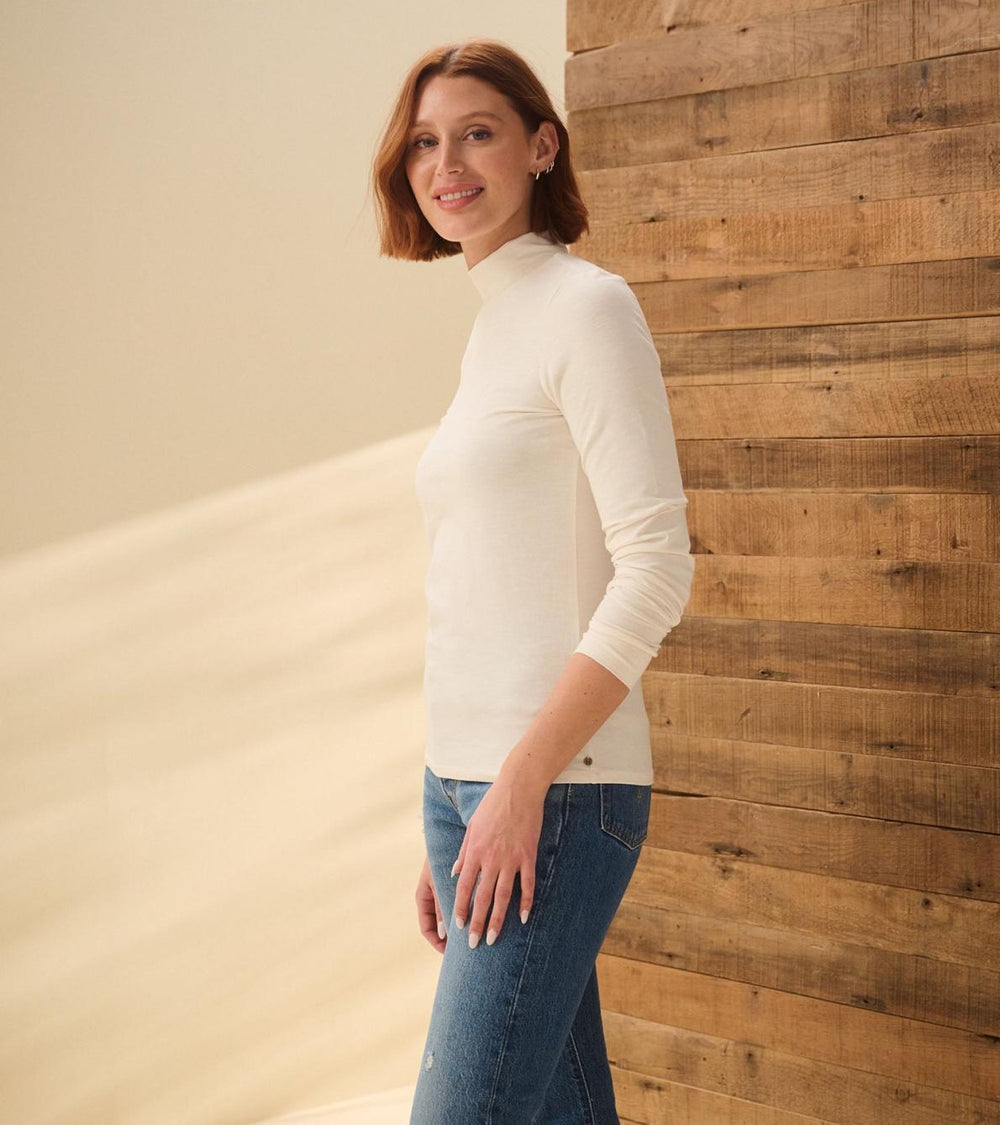 Hatley Tops | Women Mock Neck Top - Cream White