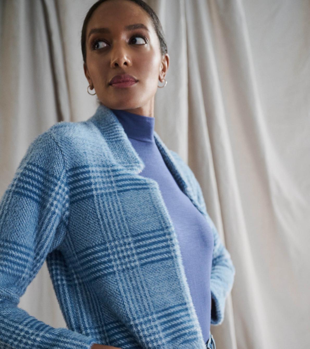 Hatley Tops | Women Open Front Jacket - Blue Check