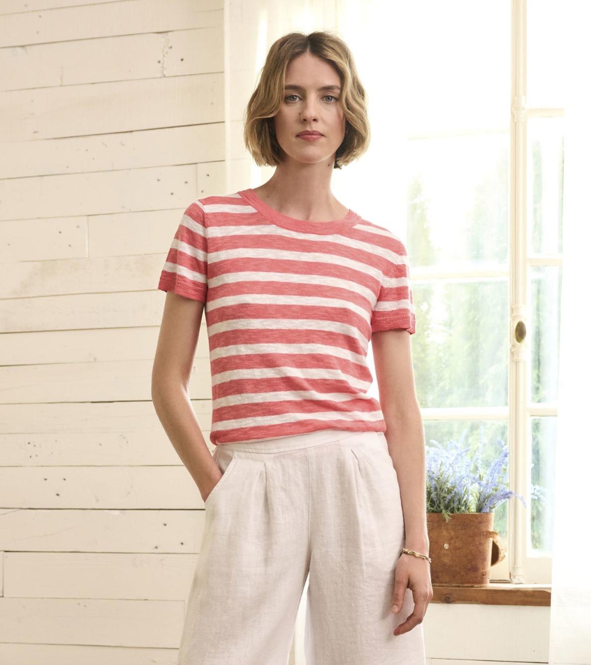 Hatley Tops | Women Simone Knit Tee - Coral Stripes