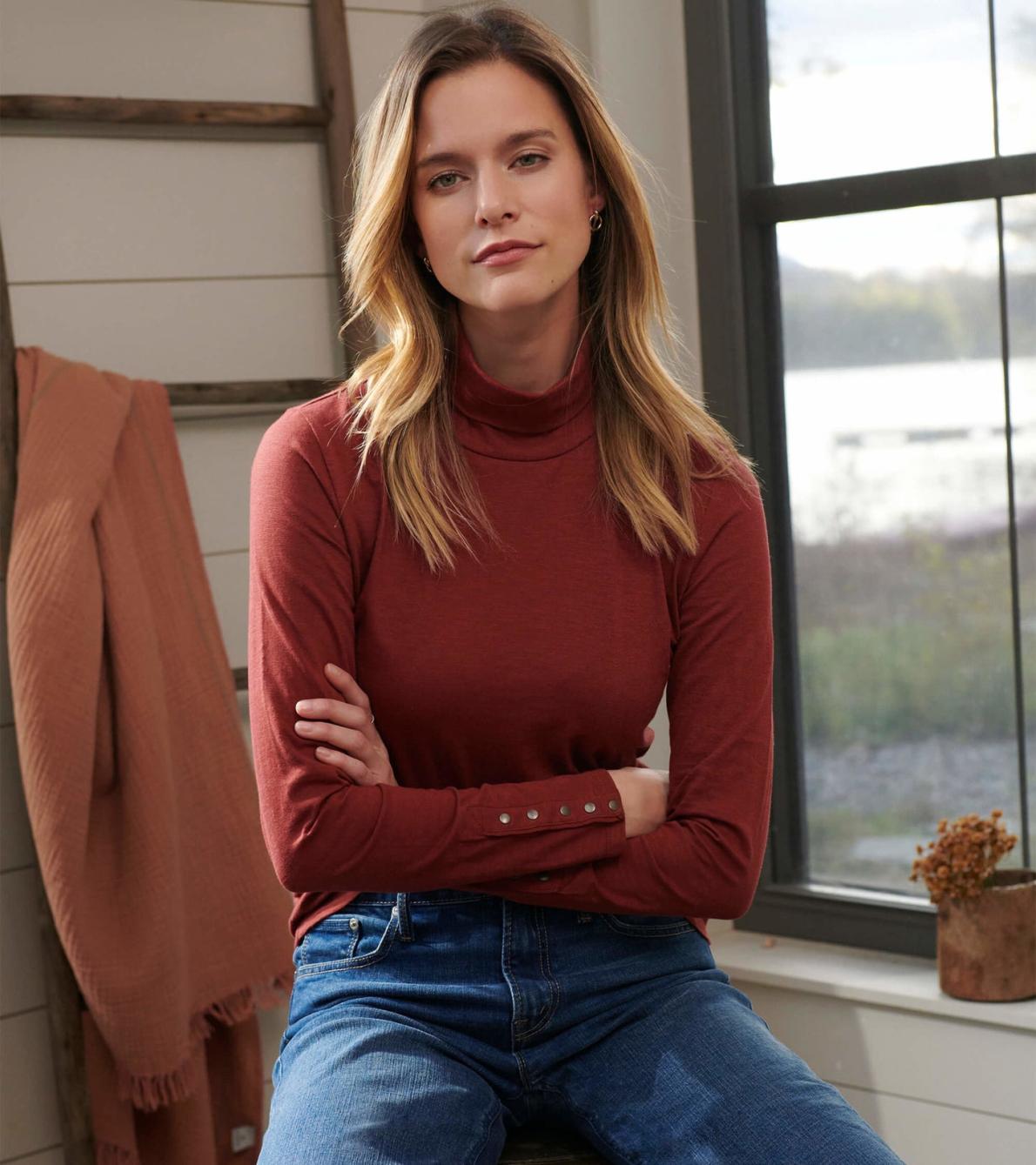 Hatley Tops | Women Snap Sleeve Turtleneck - Madder Brown