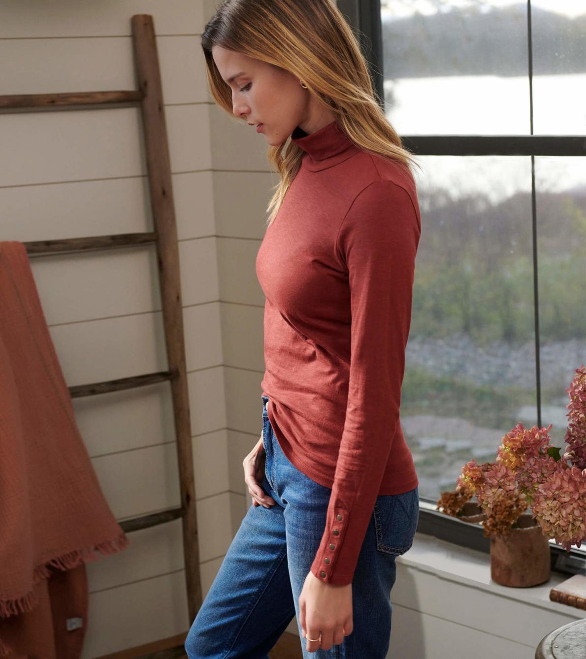 Hatley Tops | Women Snap Sleeve Turtleneck - Madder Brown