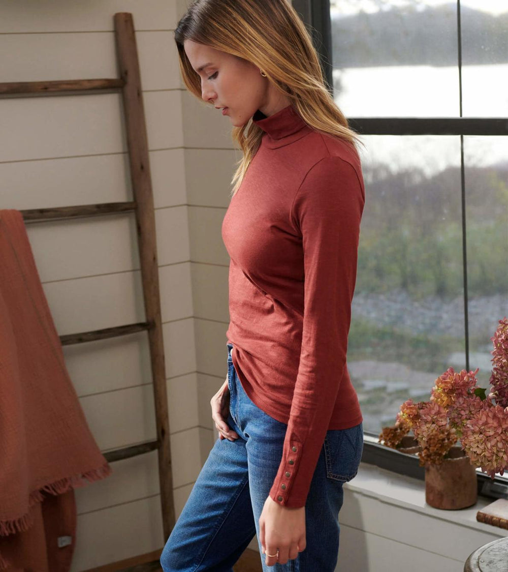 Hatley Tops | Women Snap Sleeve Turtleneck - Madder Brown
