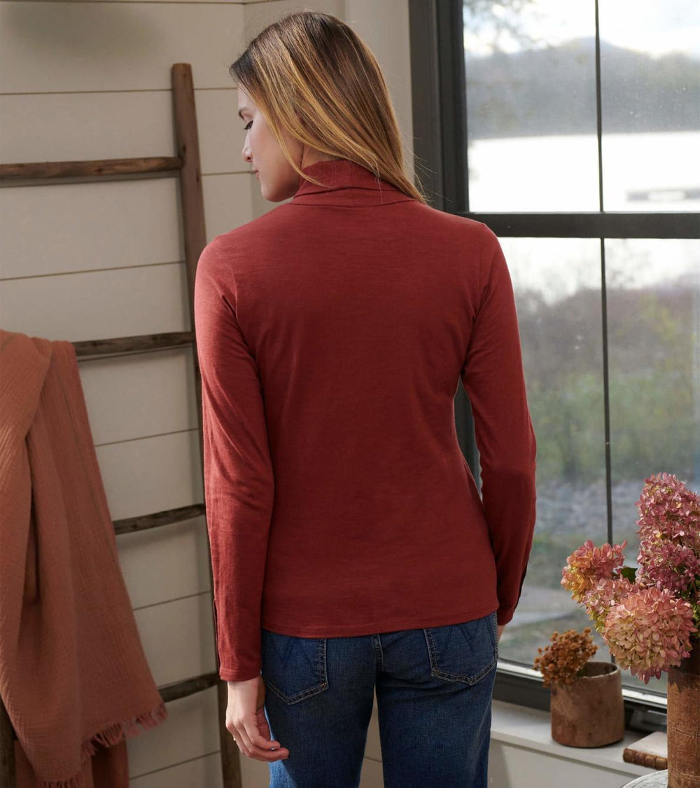 Hatley Tops | Women Snap Sleeve Turtleneck - Madder Brown